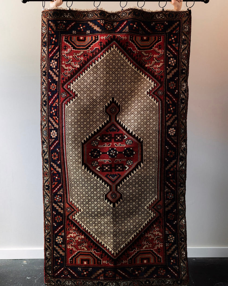 Vintage Persian Hamadan Rug with Ivory Field
