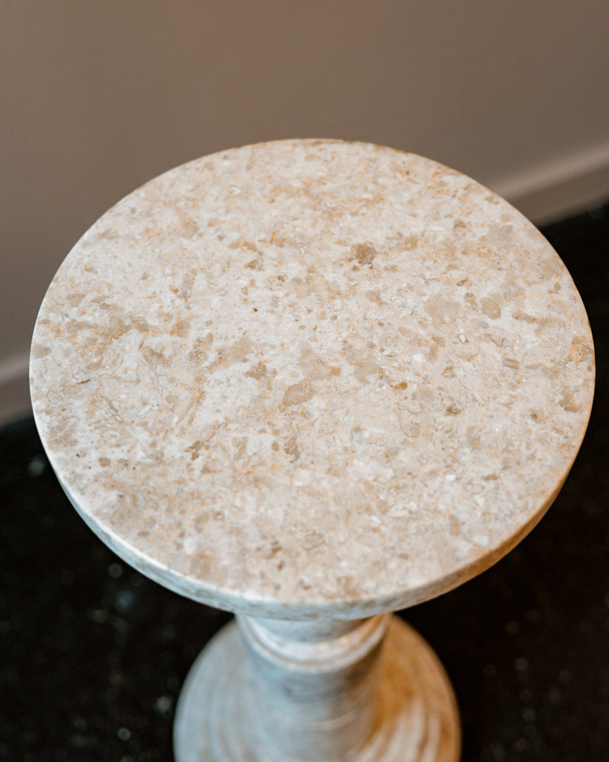 Polished Travertine Pedestal with Neoclassical Form