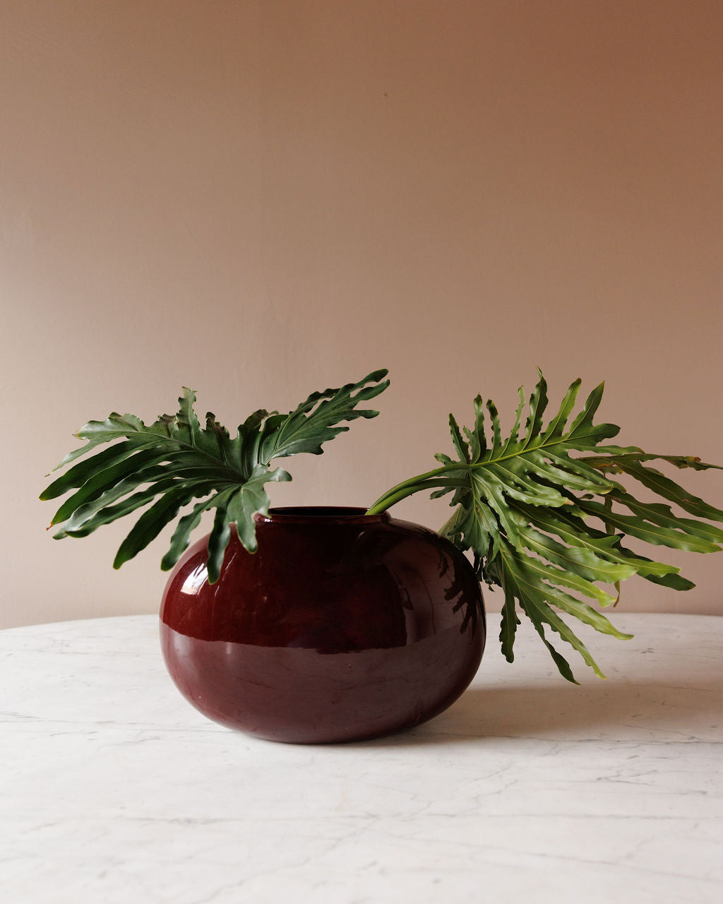 High-Gloss Burgundy Oval Ceramic Vase