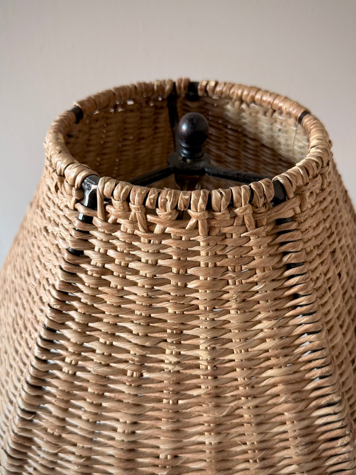 Verdigris Stamped Metal Table Lamp with Wicker Shade