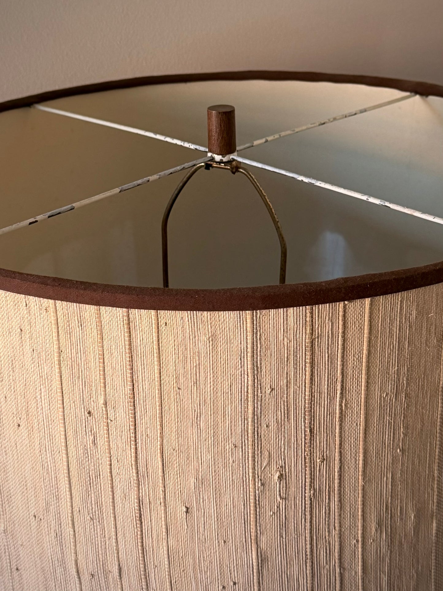 Ceramic Bamboo Lamp with Oversized Grasscloth Drum Shade