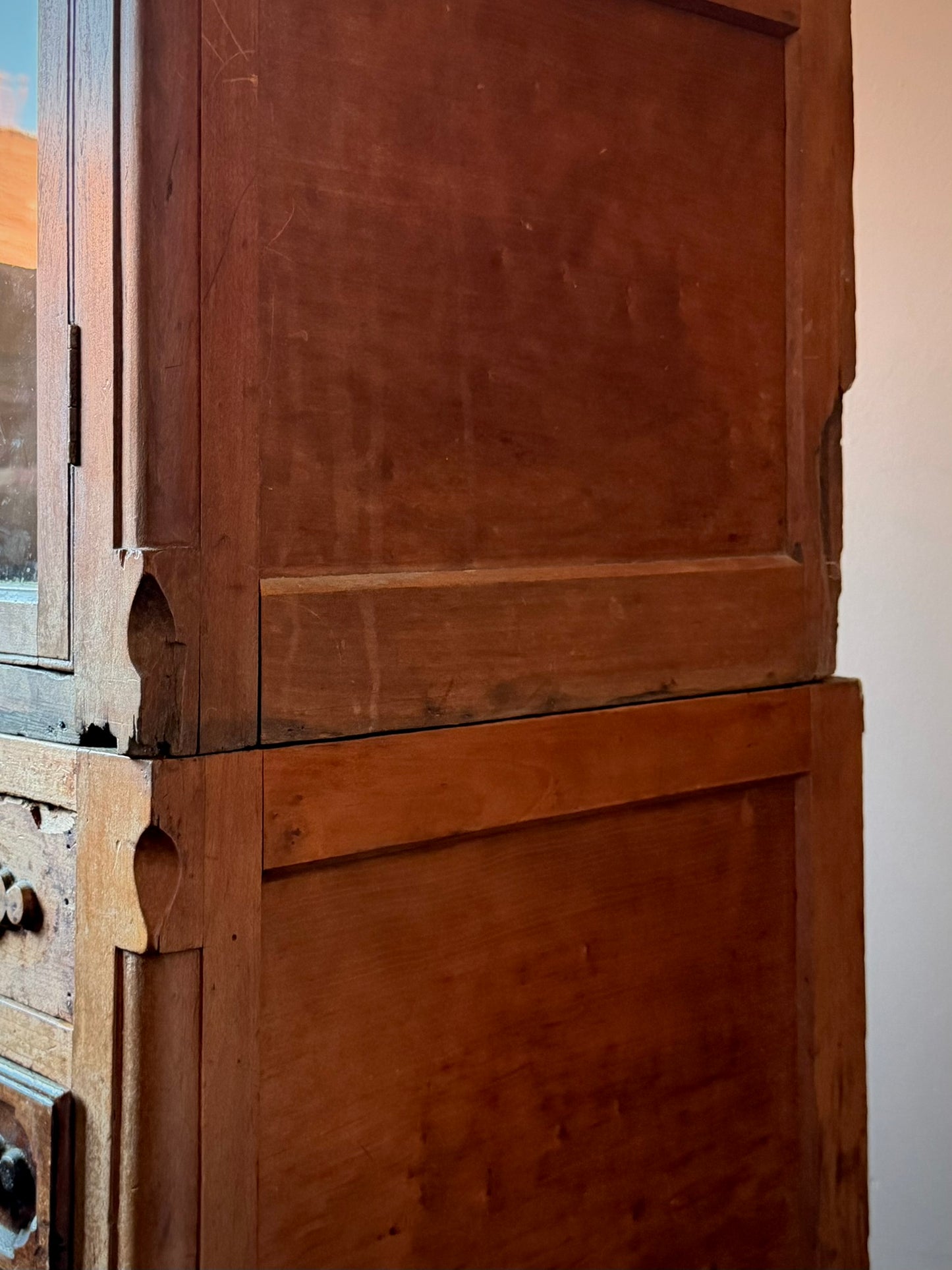 American Carved Pine Two Piece Cabinet c. 1900