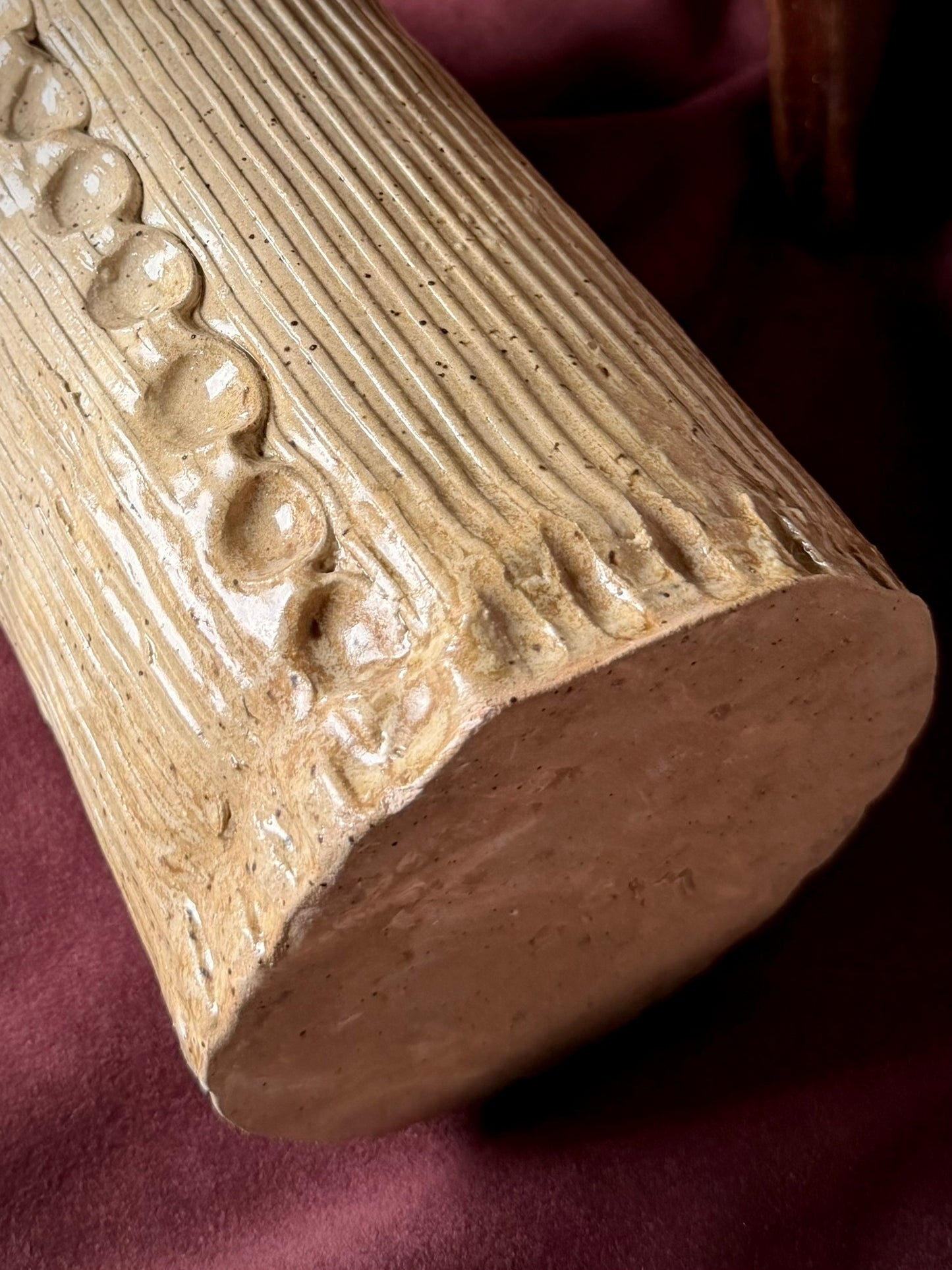 Ribbed Studio Pottery Vase with Dot Detailing