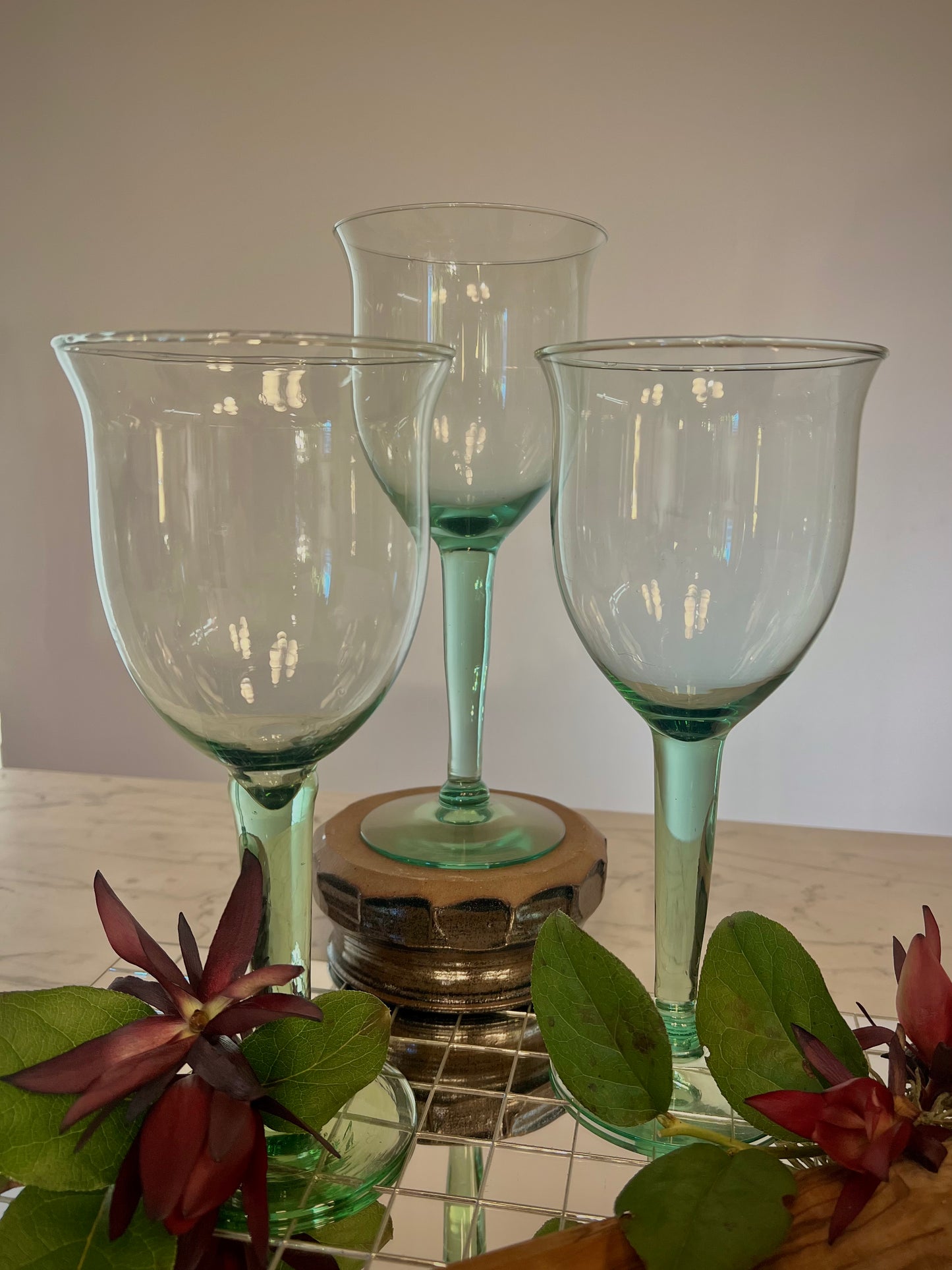 Handblown Green Wine Glasses, Set of Four