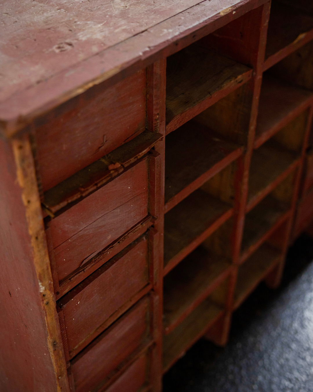 Primitive Workshop Cubby with Labeled Drawers