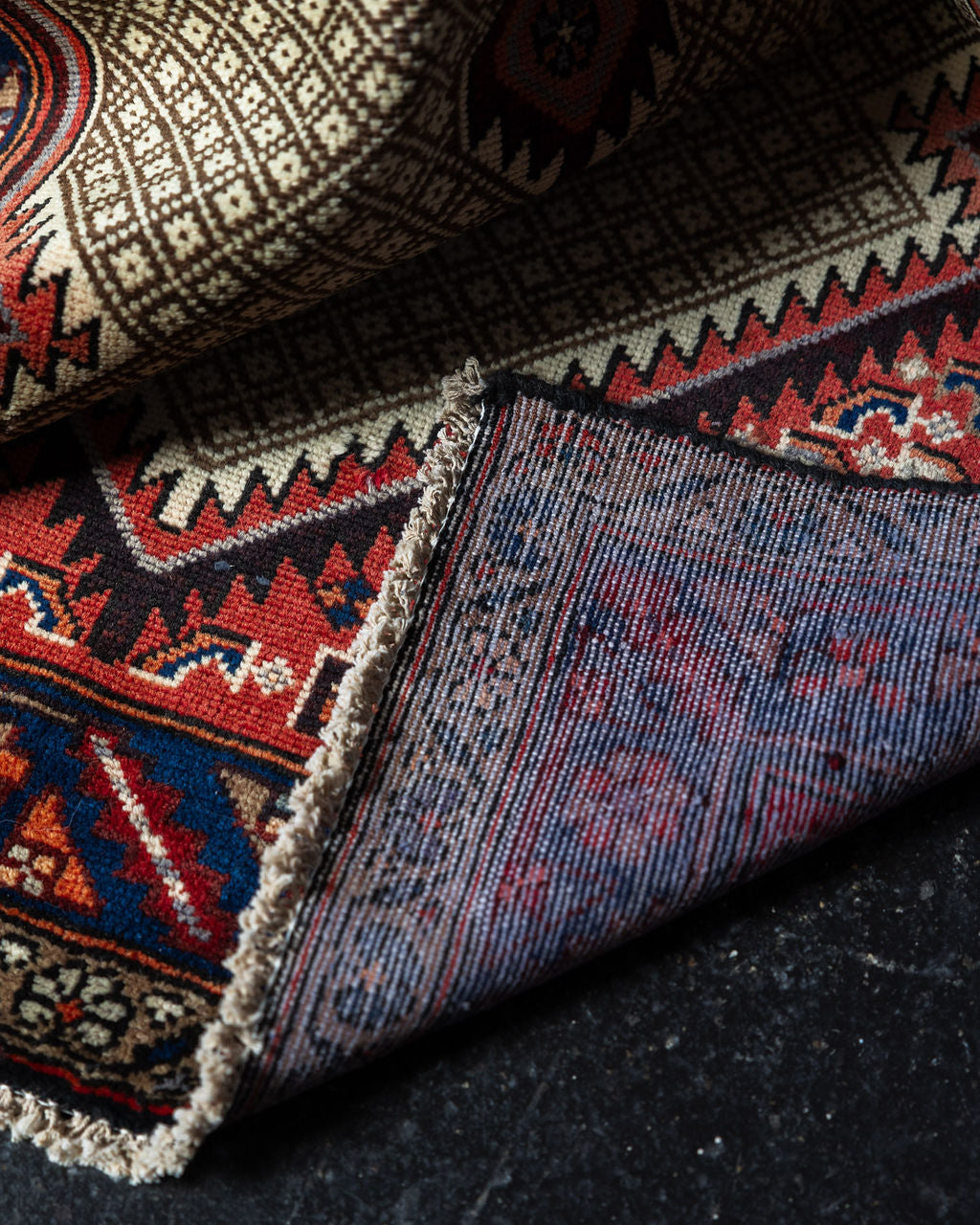 Vintage Persian Hamadan Rug with Ivory Field