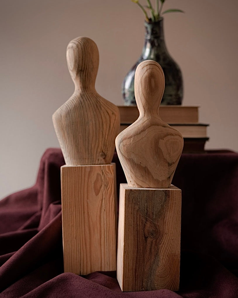 Pair Hand Carved Wooden Figures