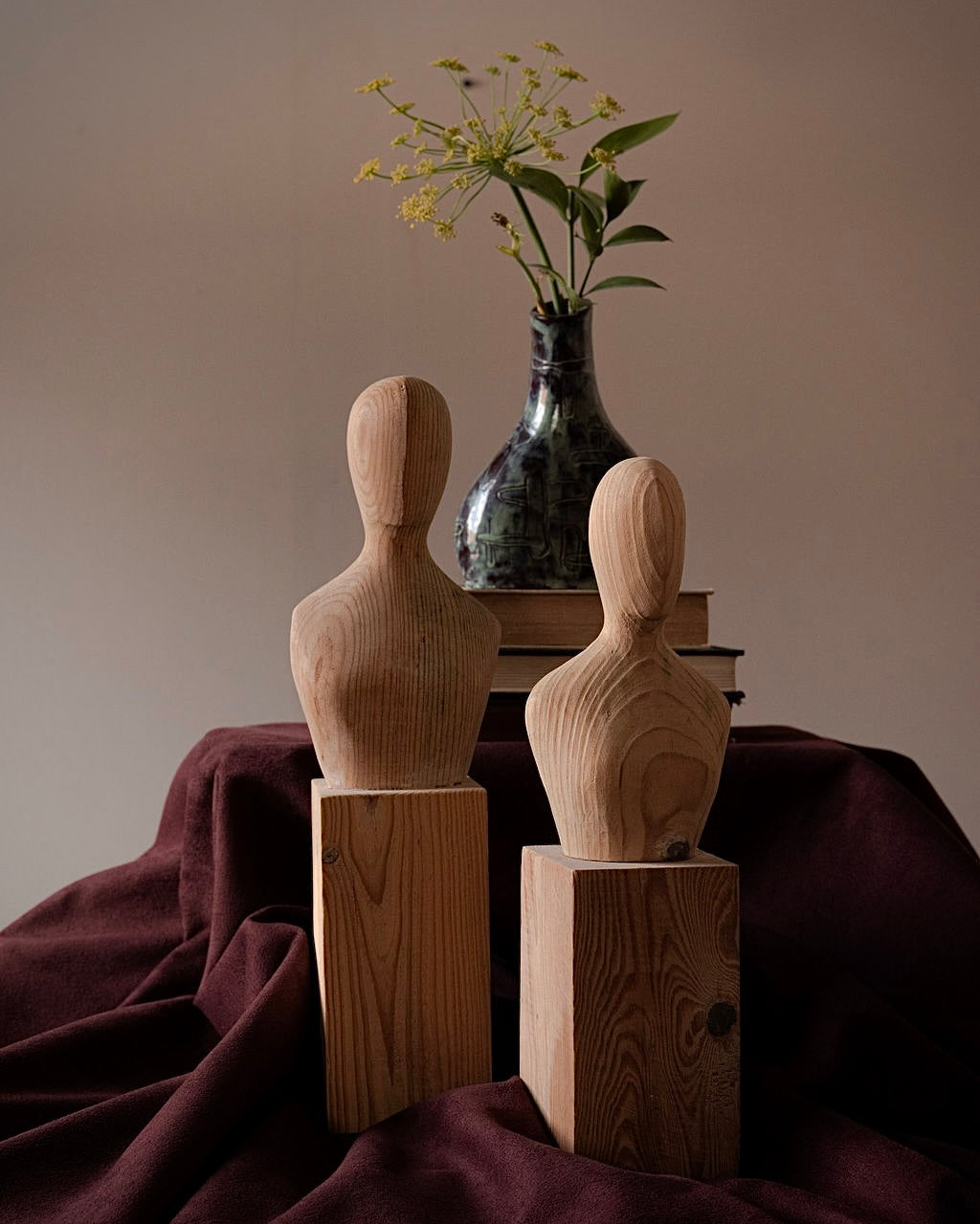 Pair Hand Carved Wooden Figures
