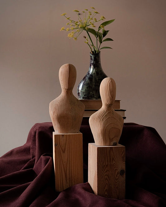 Pair Hand Carved Wooden Figures