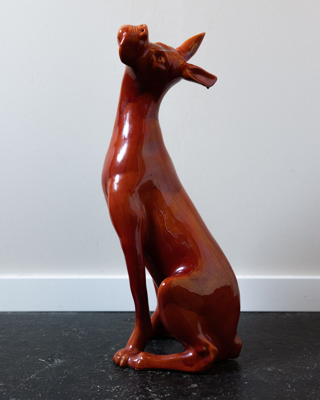 Italian Ceramic Stylized Sighthound Sculpture