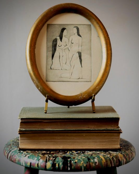 Figural Intaglio Etching with Four Female Figures