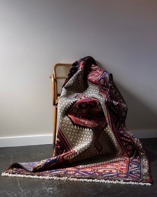 Vintage Persian Hamadan Rug with Ivory Field