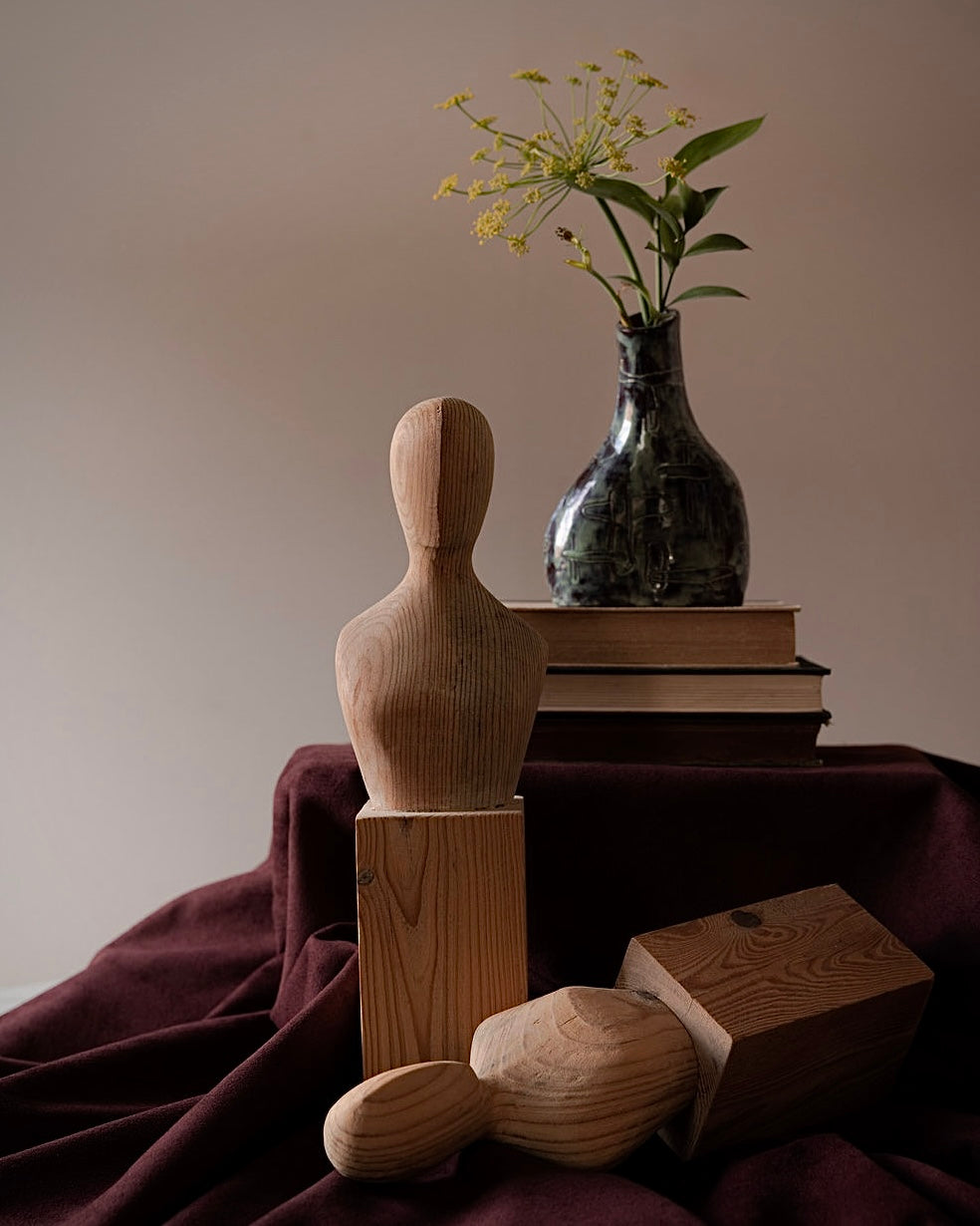 Pair Hand Carved Wooden Figures