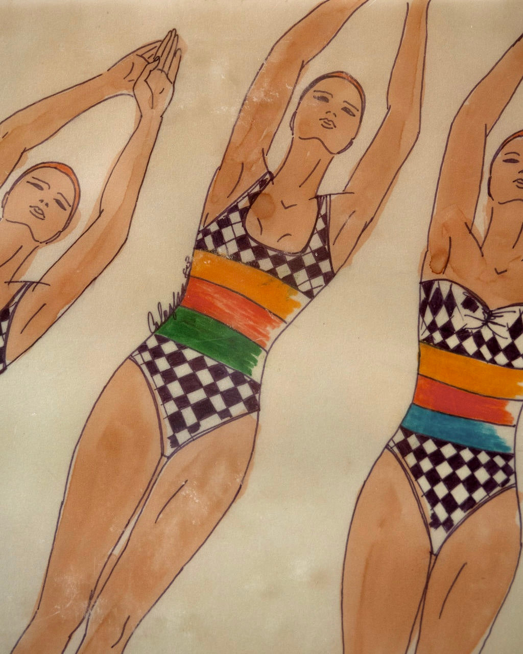 80s Glam Swimsuit Fashion Sketches