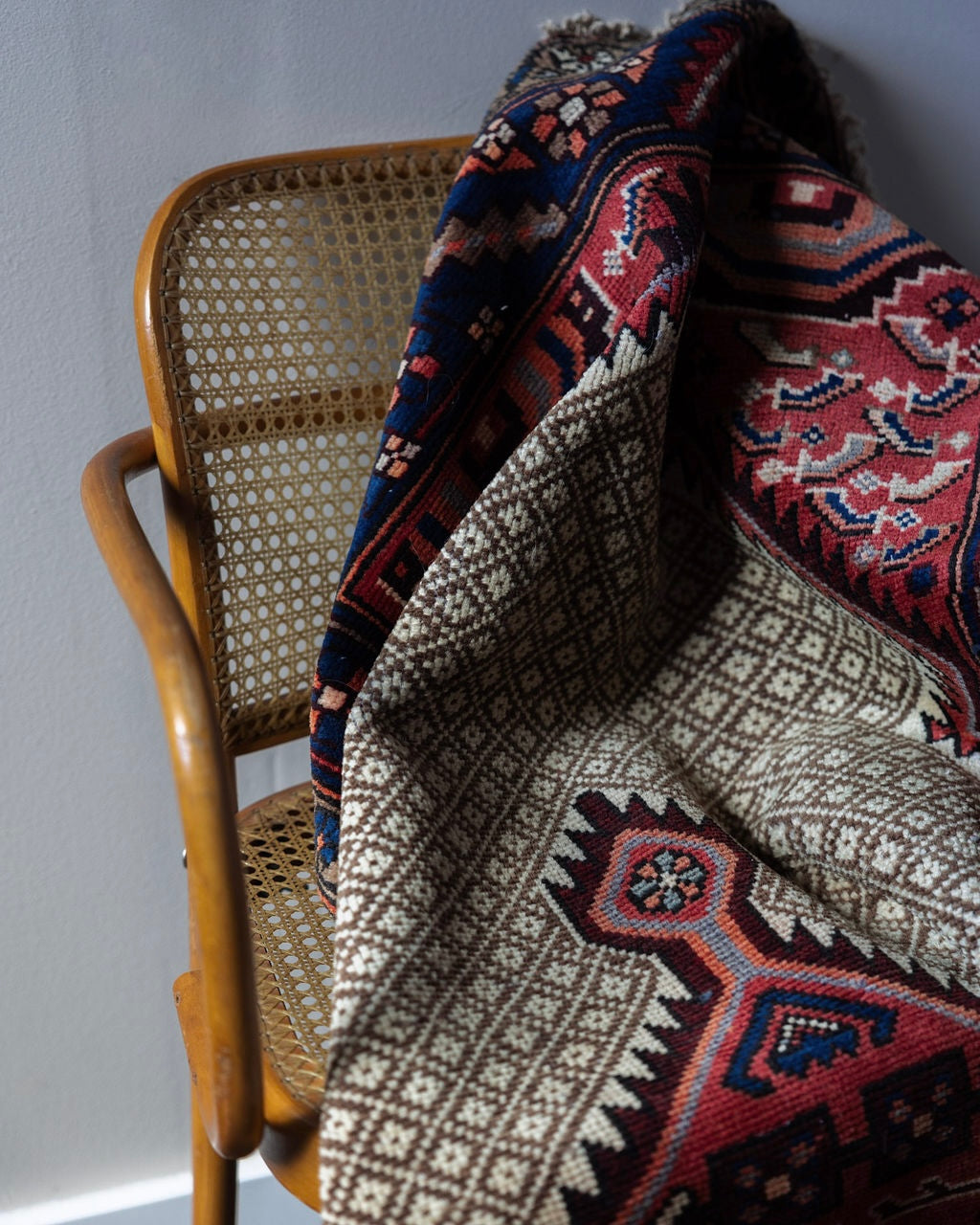 Vintage Persian Hamadan Rug with Ivory Field