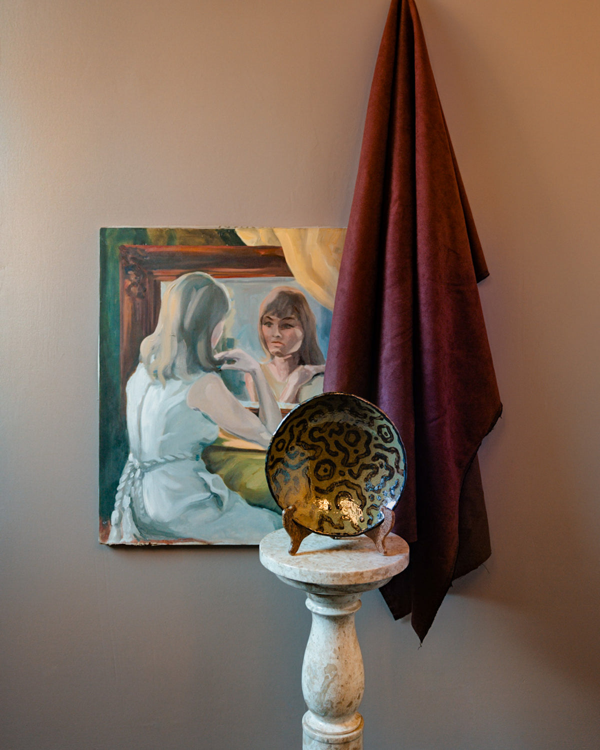 Figural Oil Painting with Woman at Mirror