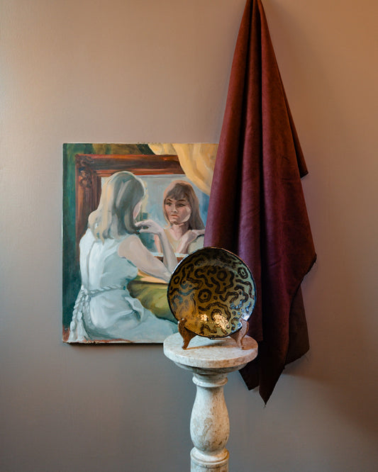 Figural Oil Painting with Woman at Mirror