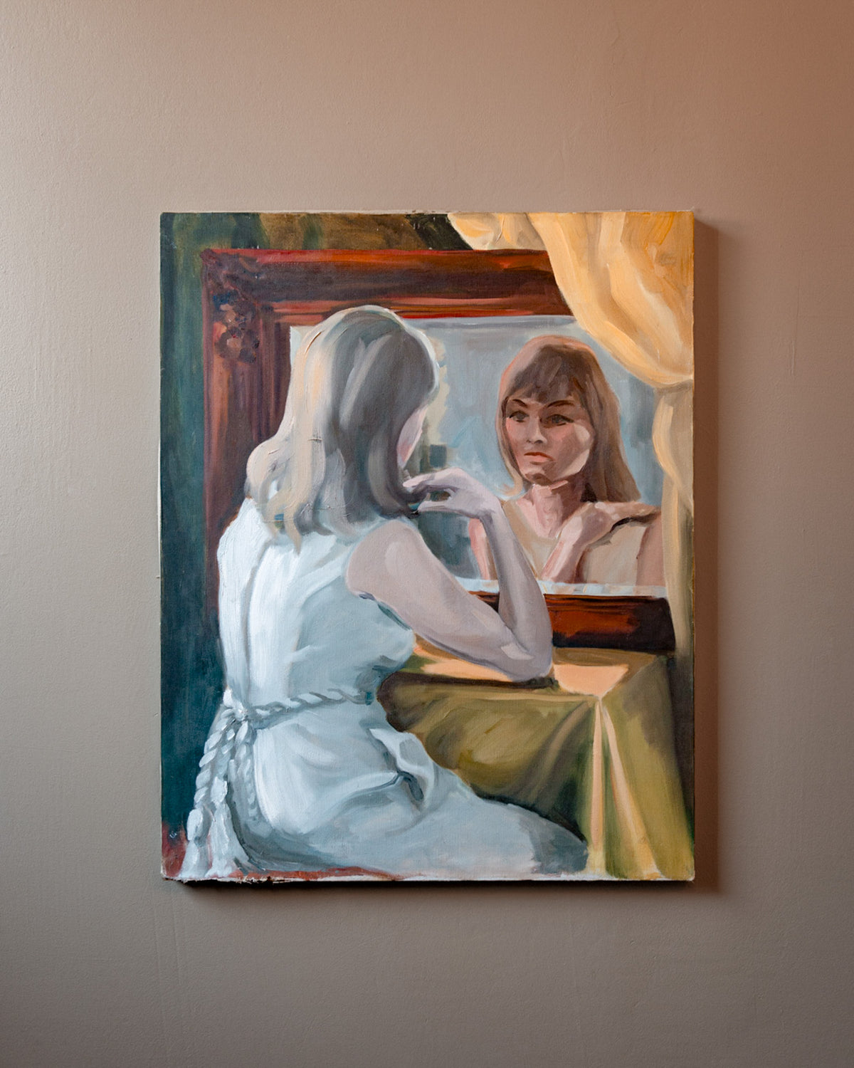 Figural Oil Painting with Woman at Mirror
