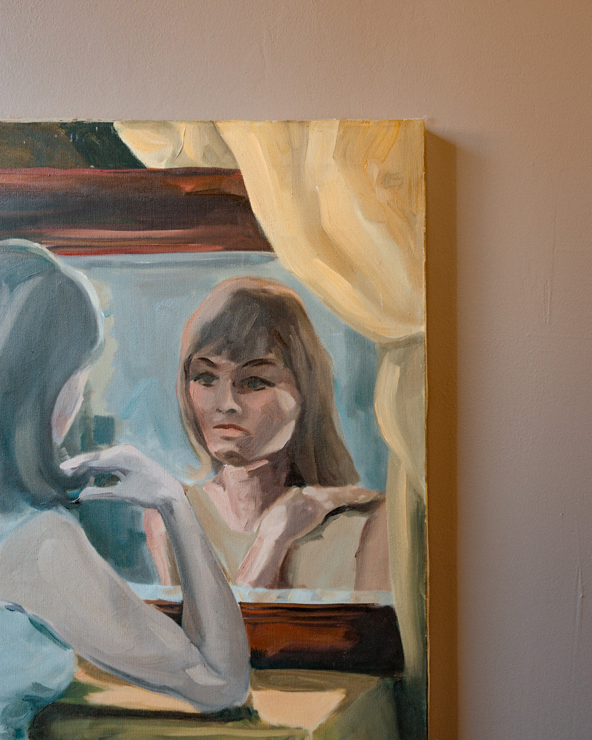 Figural Oil Painting with Woman at Mirror