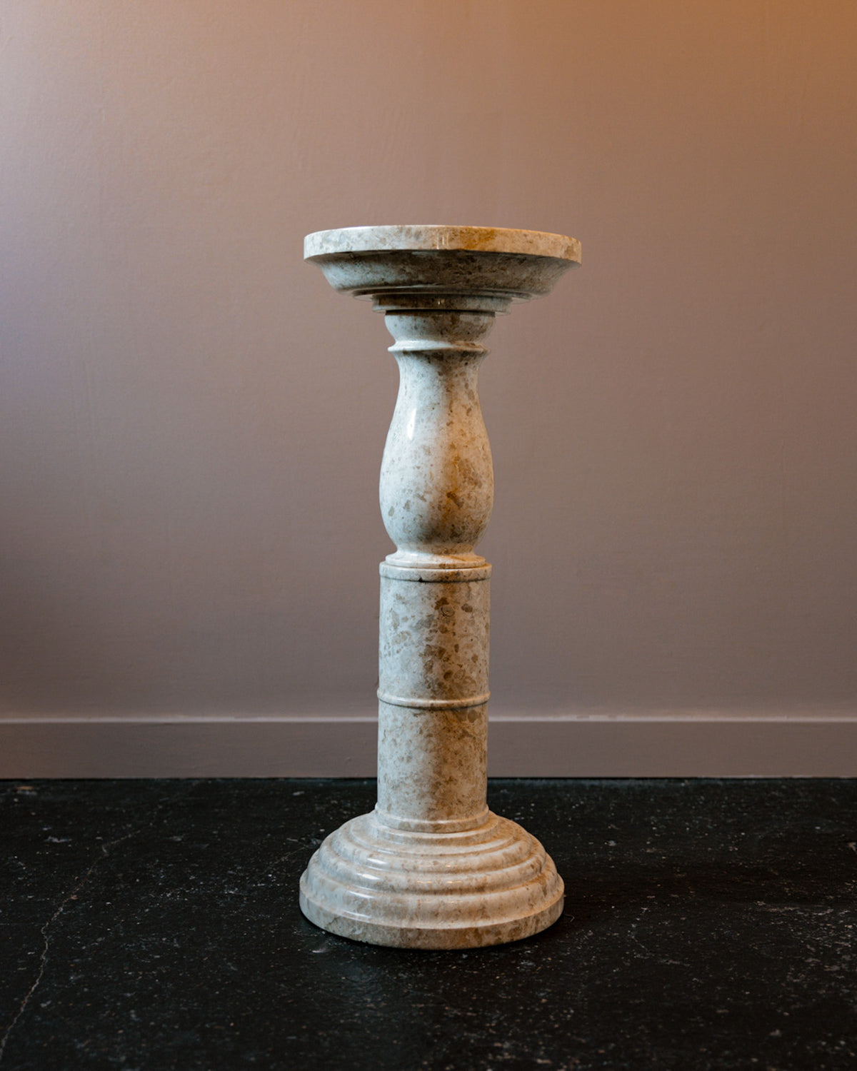Polished Travertine Pedestal with Neoclassical Form