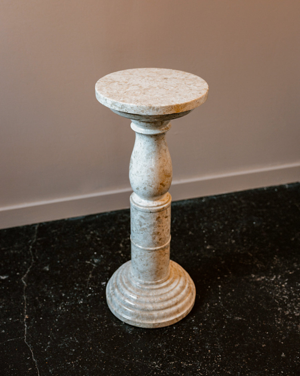 Polished Travertine Pedestal with Neoclassical Form