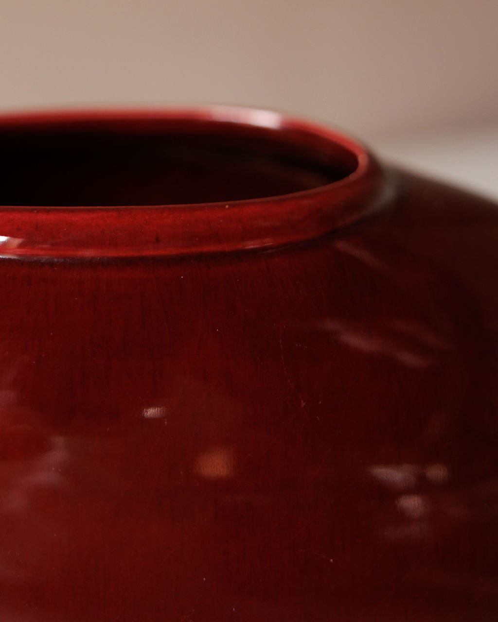 High-Gloss Burgundy Oval Ceramic Vase