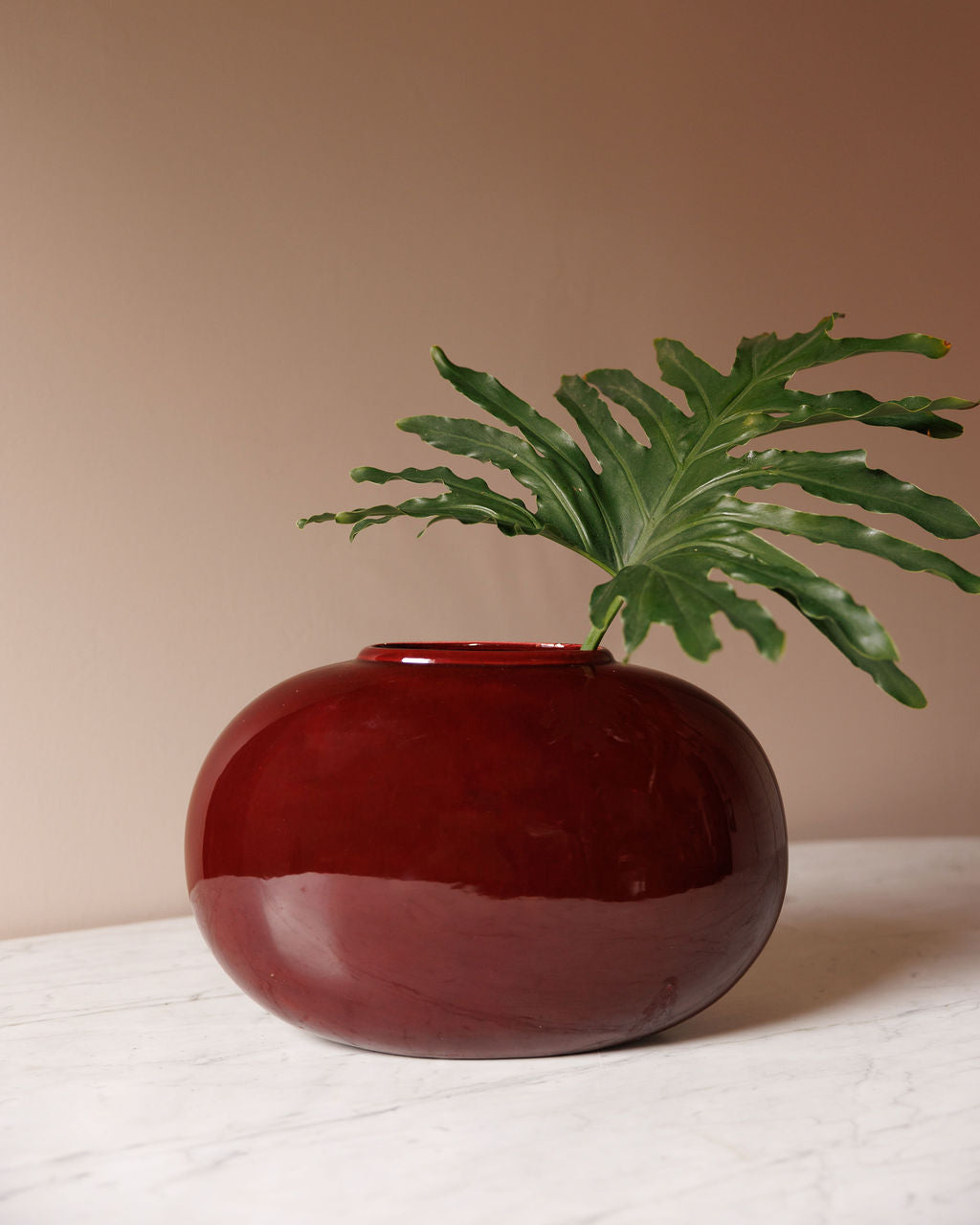 High-Gloss Burgundy Oval Ceramic Vase