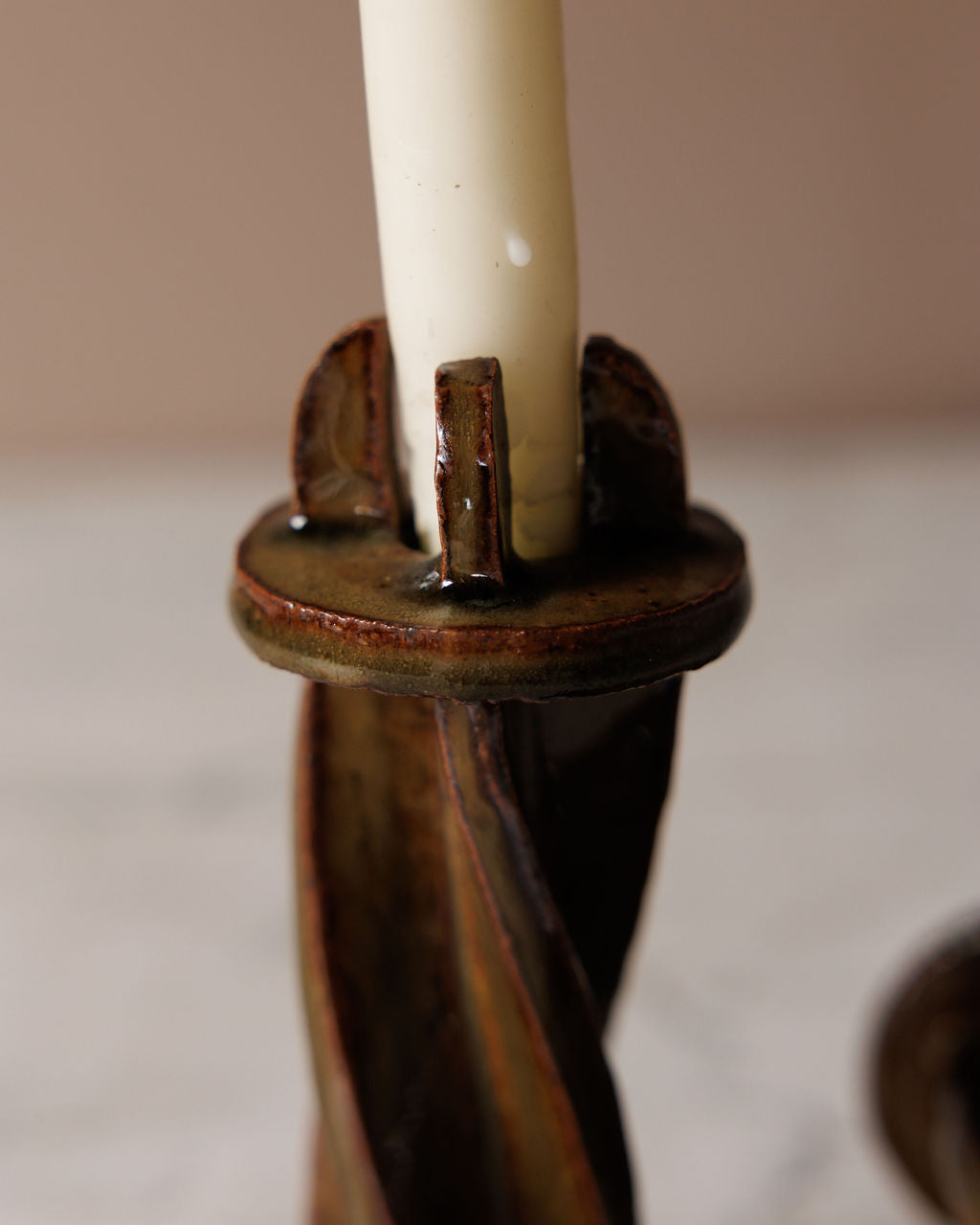 Swirl-Base Studio Pottery Taper Holders, Pair