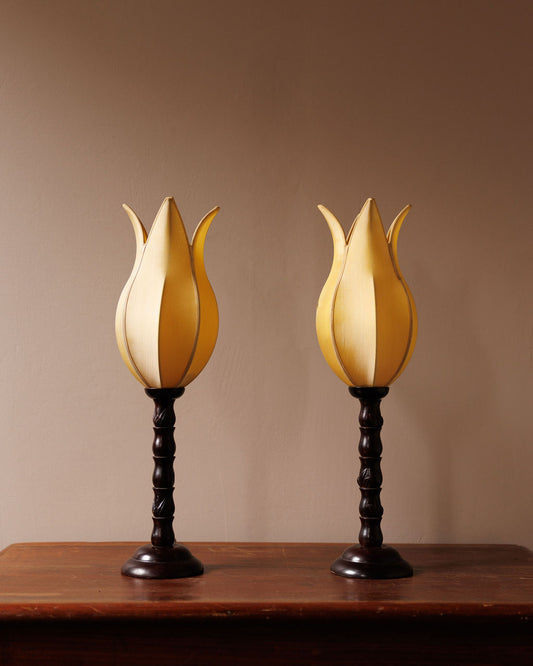 Sculptural Silk Flower Table Lamps, Pair