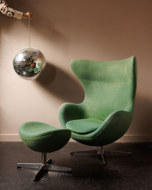 Midcentury Green Egg Chair and Ottoman