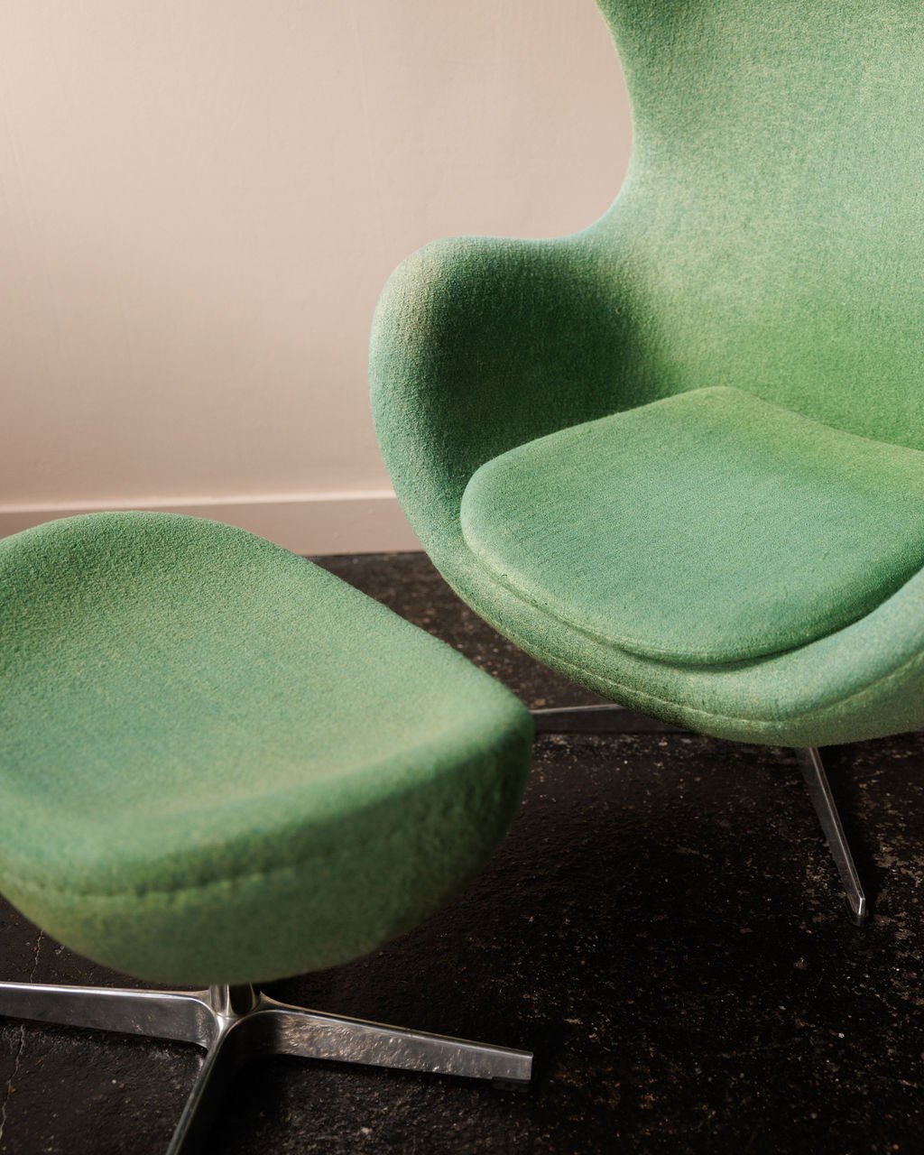 Midcentury Green Egg Chair and Ottoman