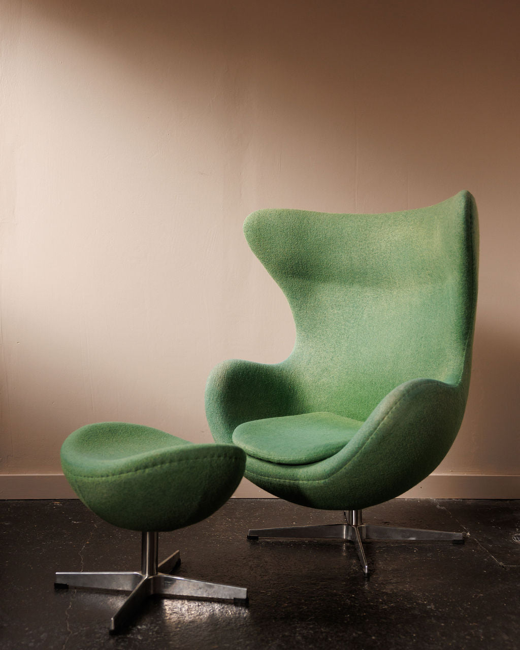 Midcentury Green Egg Chair and Ottoman