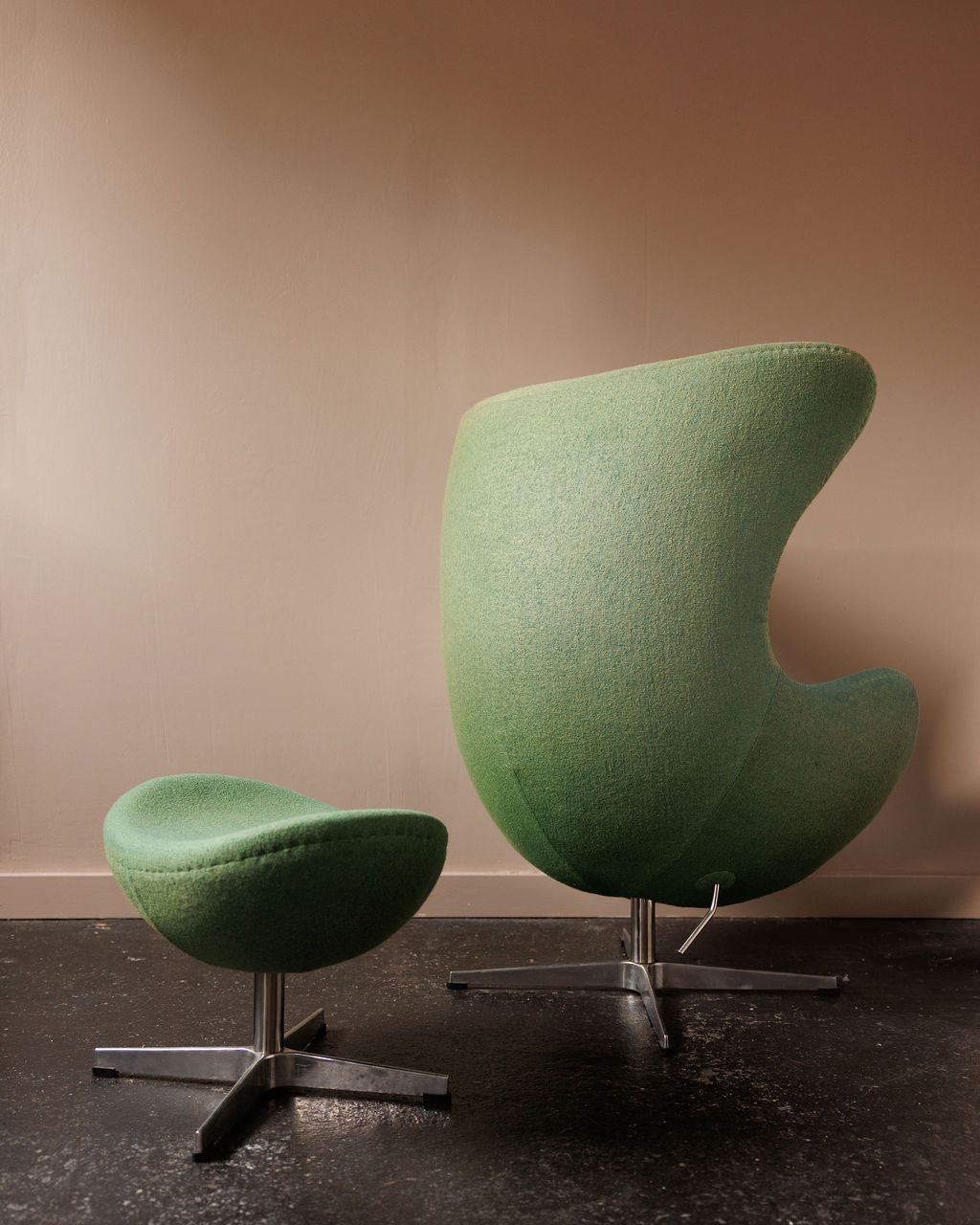 Midcentury Green Egg Chair and Ottoman