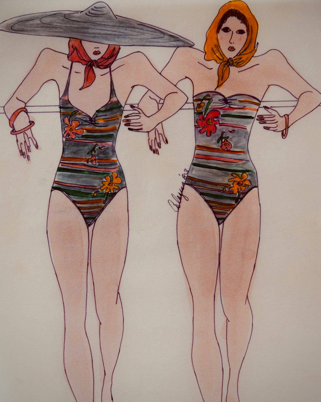80s Glam Swimsuit Fashion Sketches