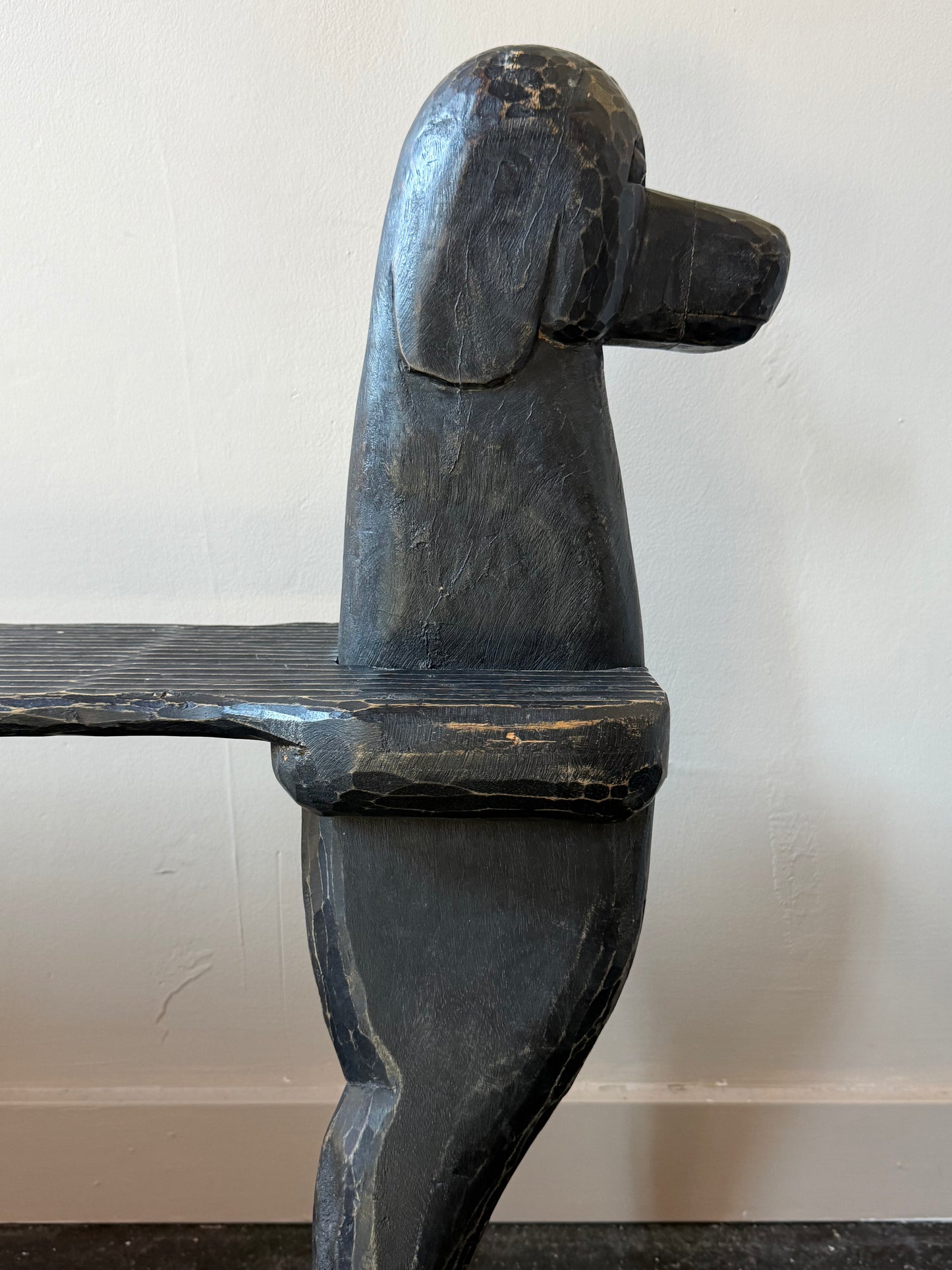 Sculptural Carved Wood Dog Bench
