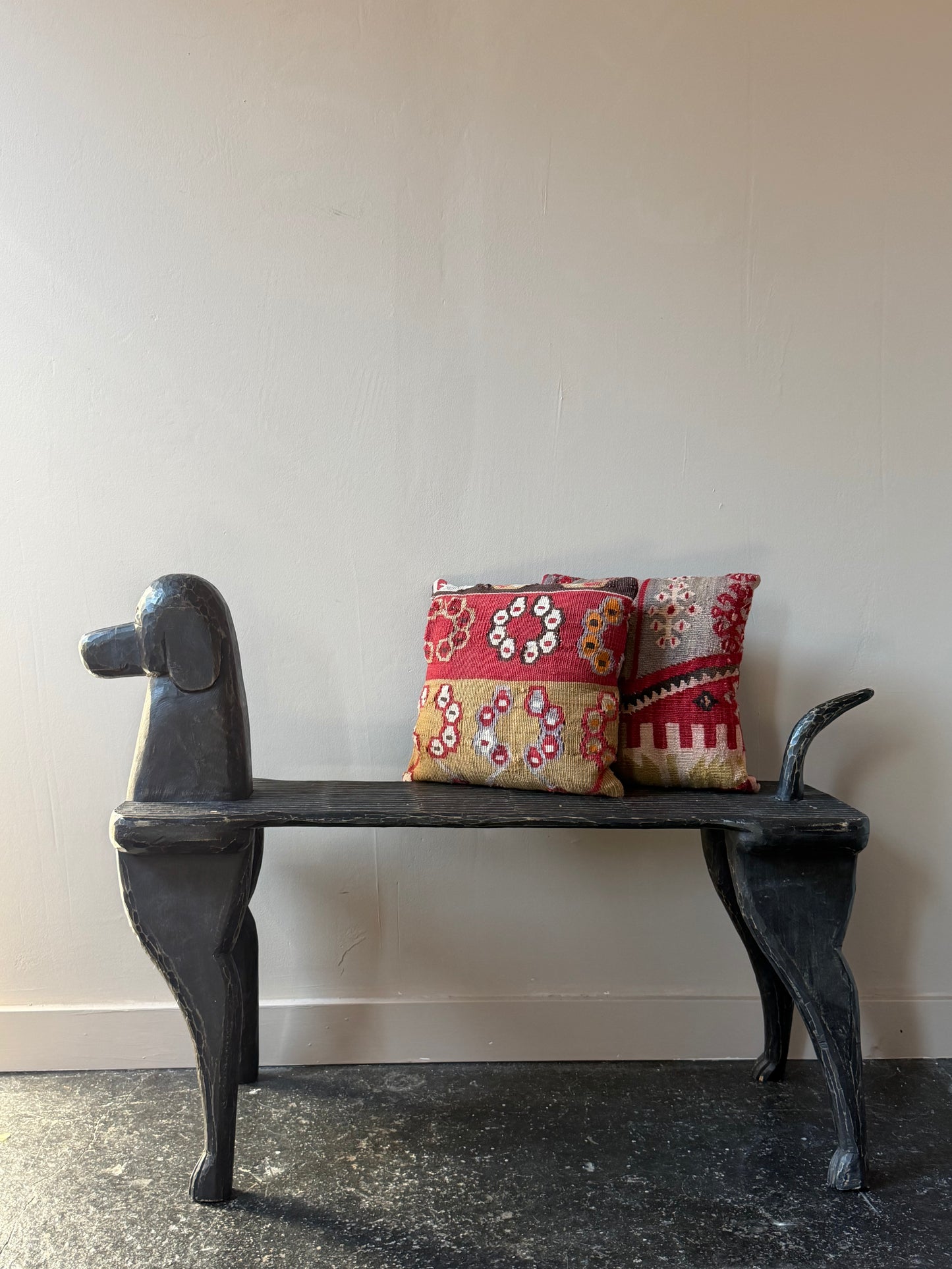Sculptural Carved Wood Dog Bench