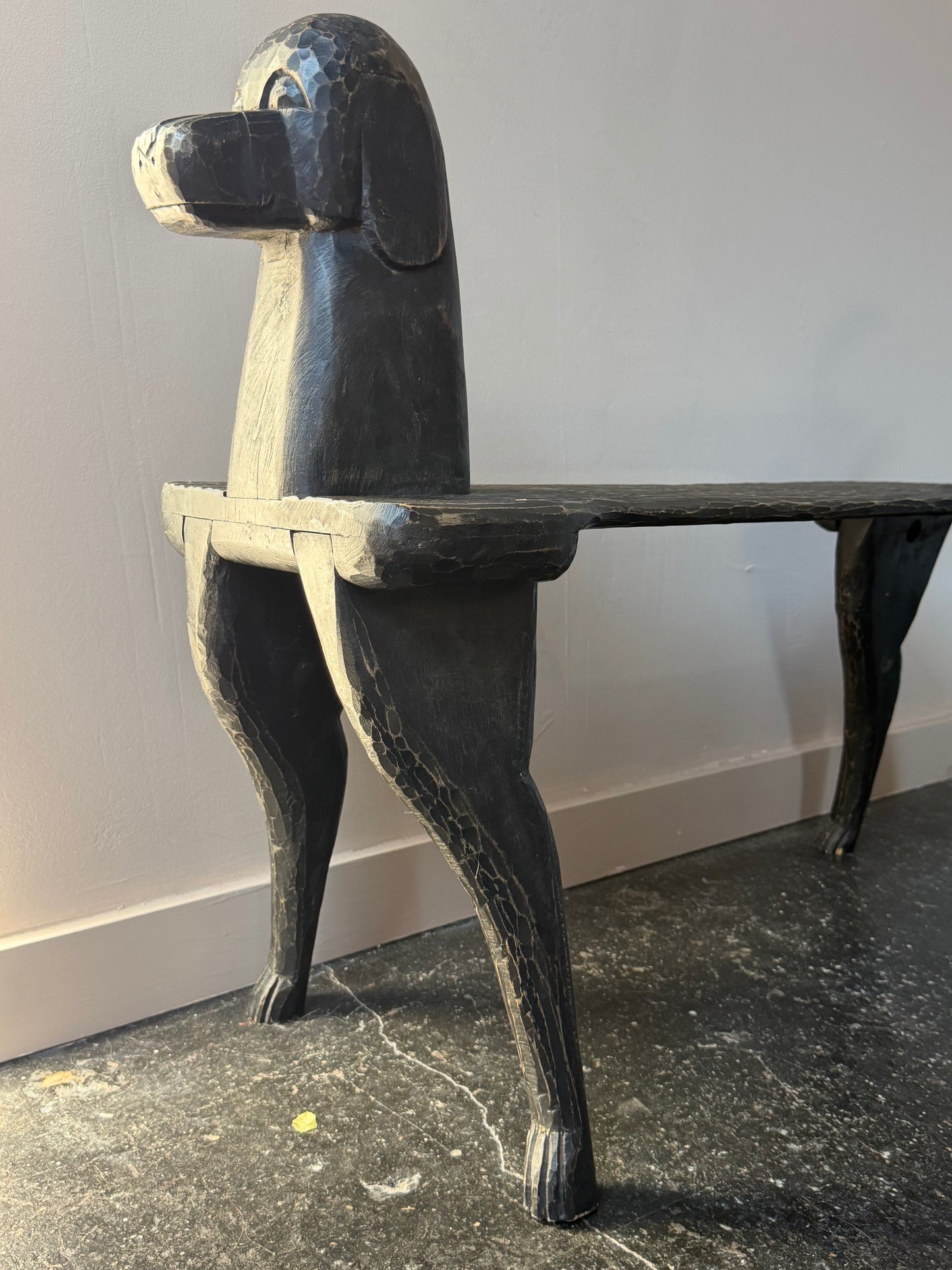 Sculptural Carved Wood Dog Bench
