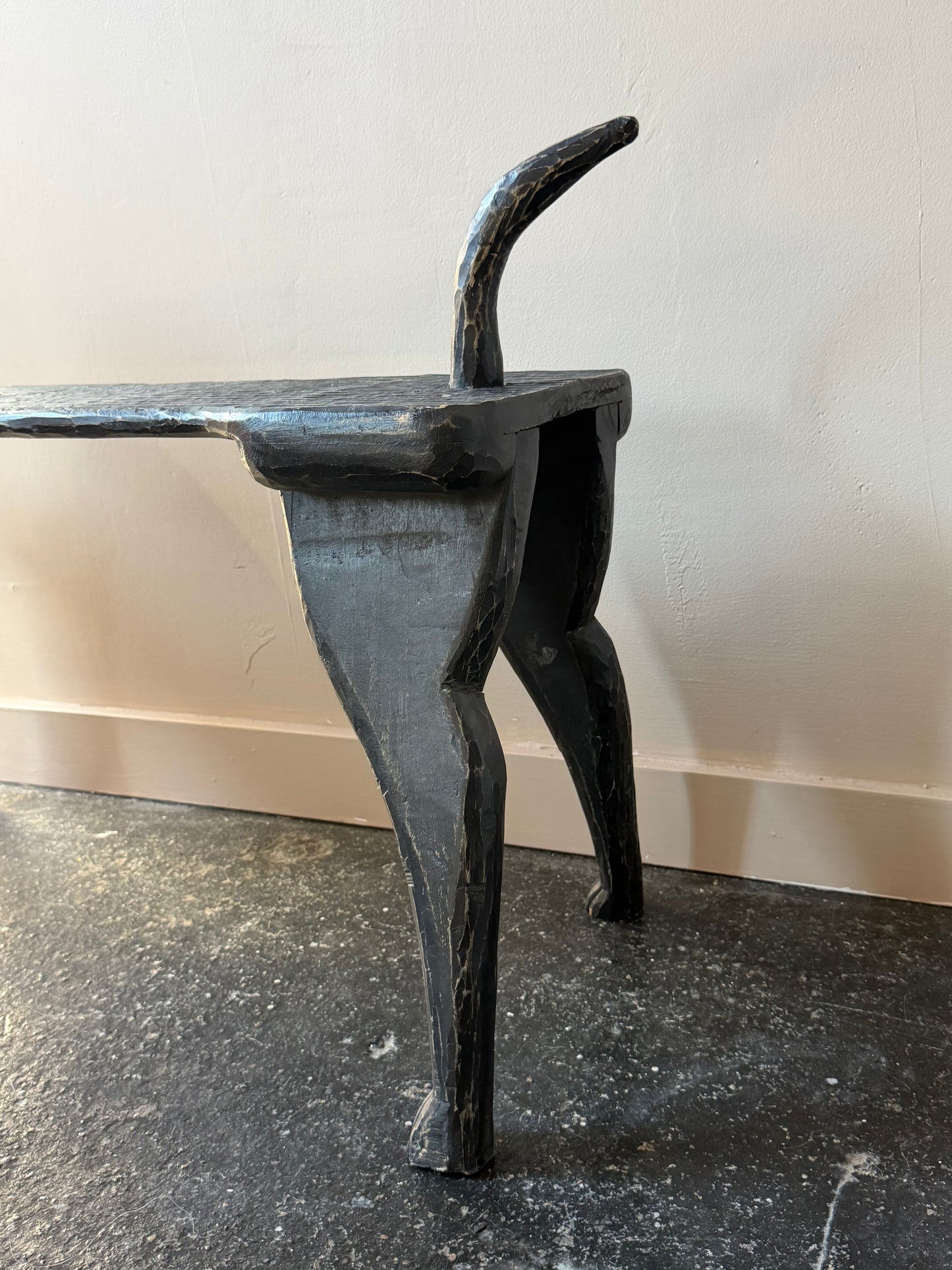 Sculptural Carved Wood Dog Bench