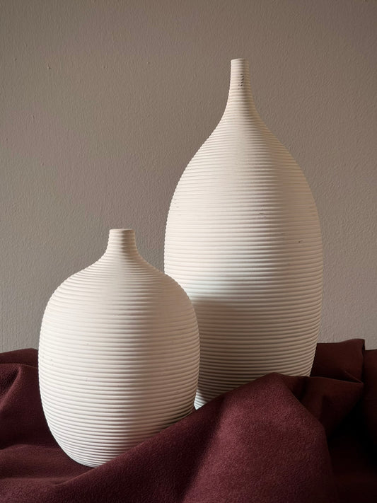 Ribbed Studio Ceramic Vase Pair