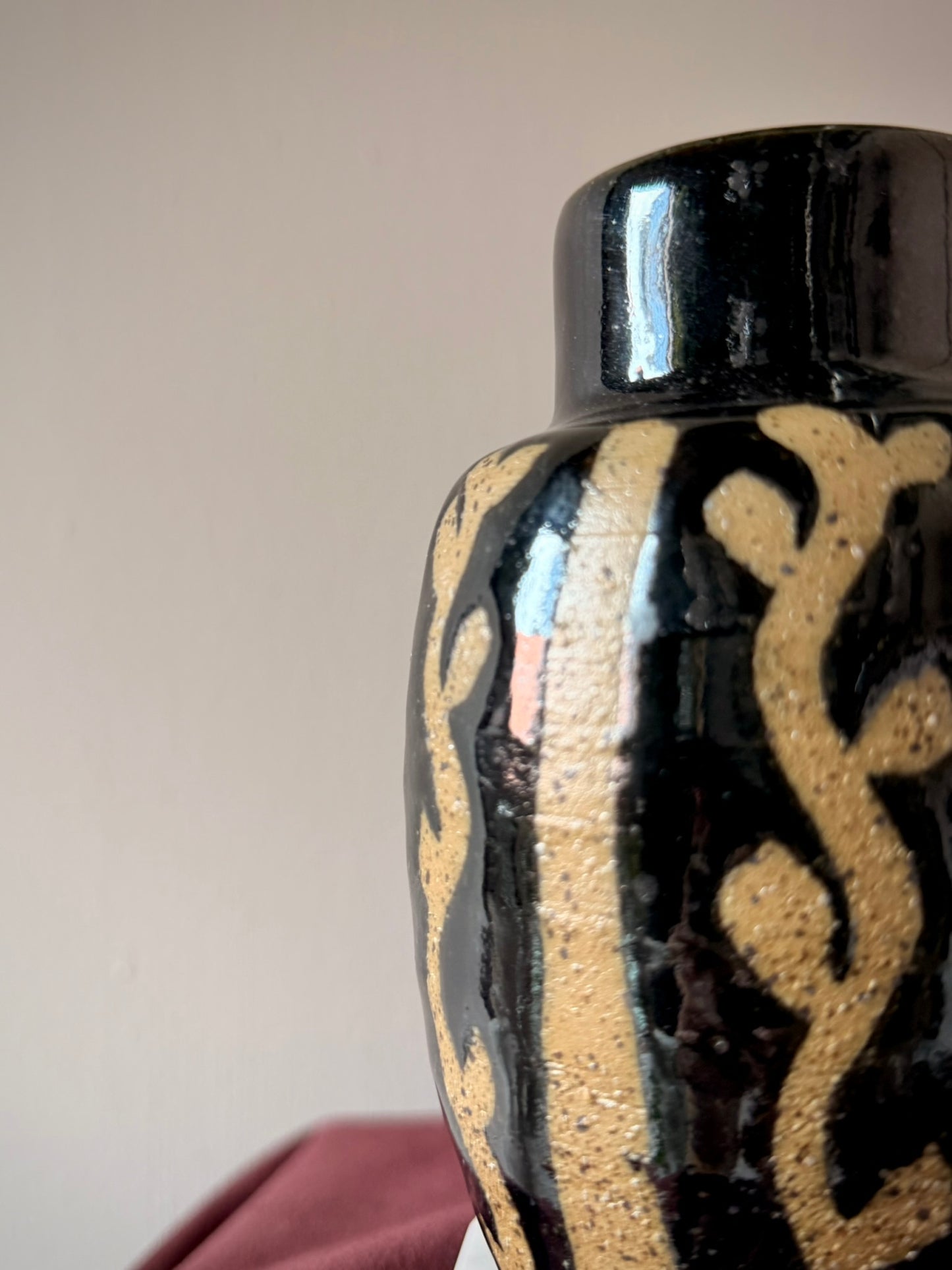 Stoneware Vase with Botanical Relief and Drip Glaze