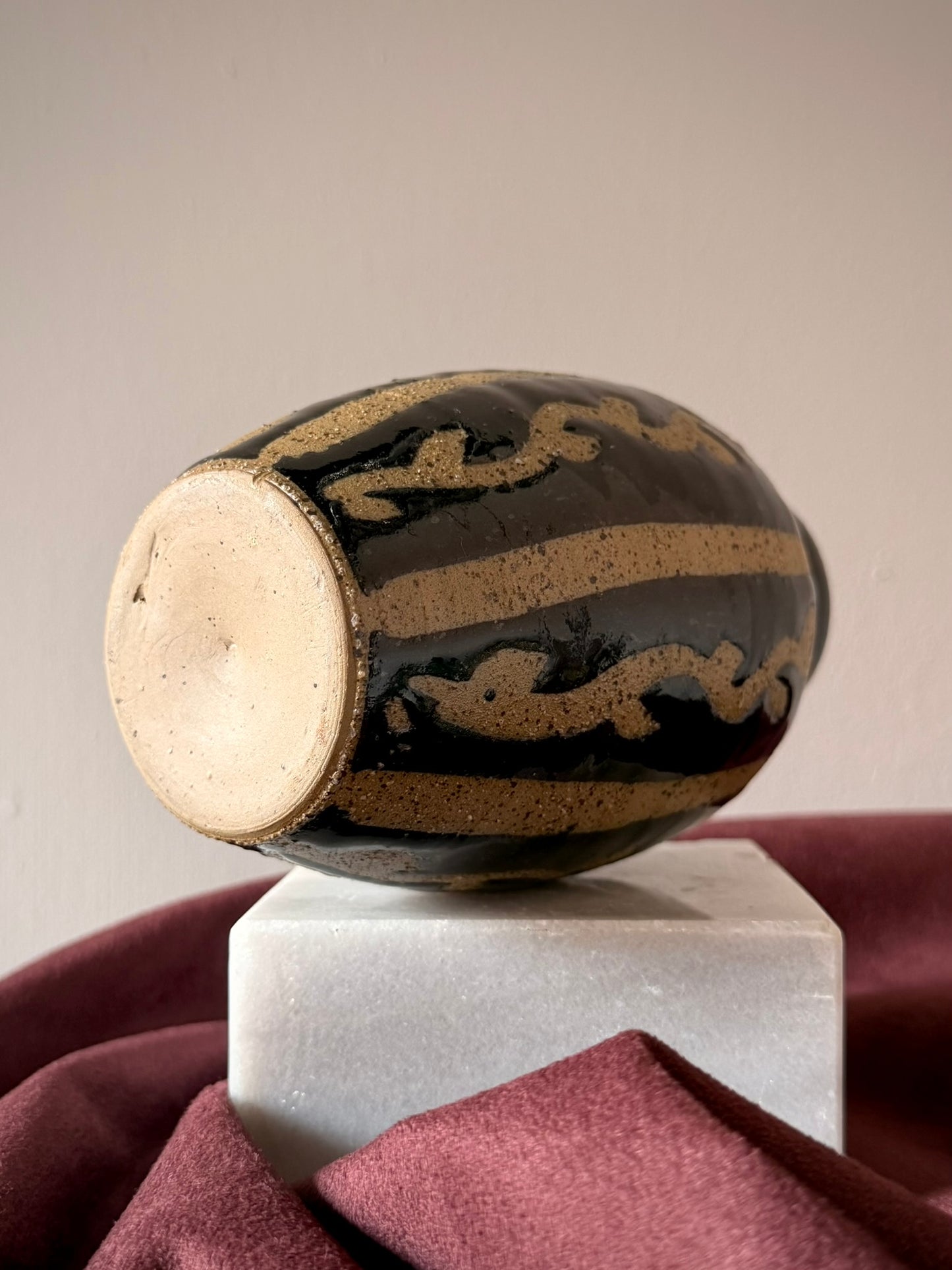 Stoneware Vase with Botanical Relief and Drip Glaze