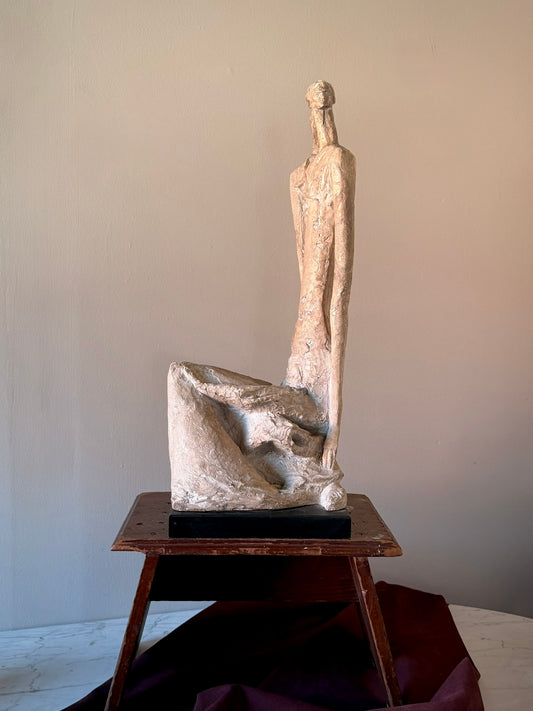 Painted Plaster Figure Sculpture on Plinth