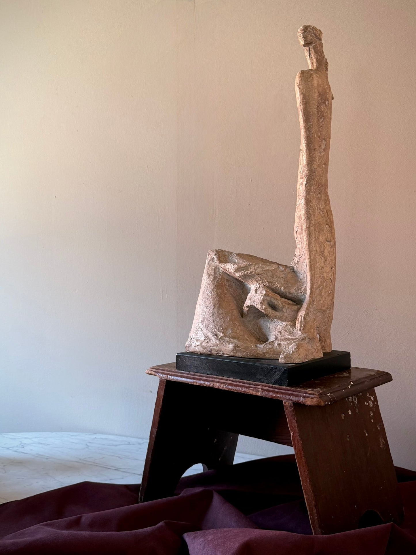 Painted Plaster Figure Sculpture on Plinth