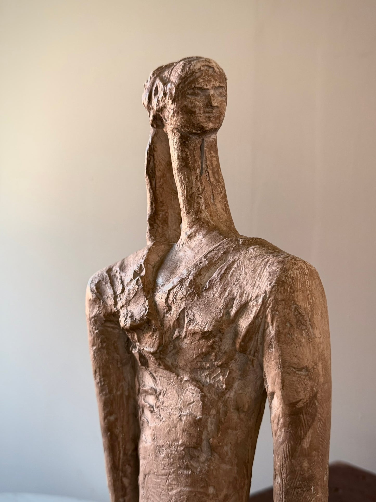 Painted Plaster Figure Sculpture on Plinth