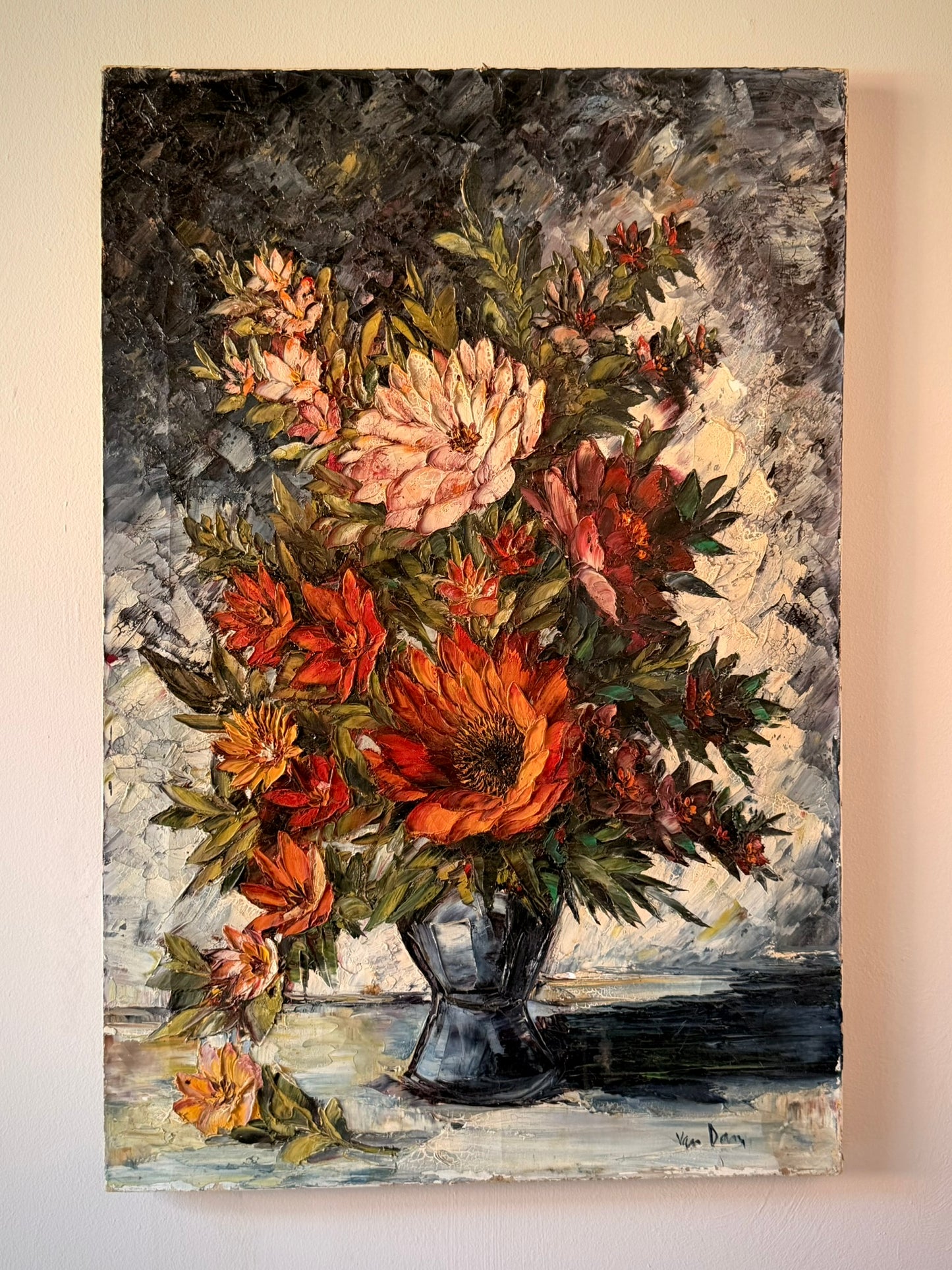 Midcentury Impasto Floral Oil Painting Unframed