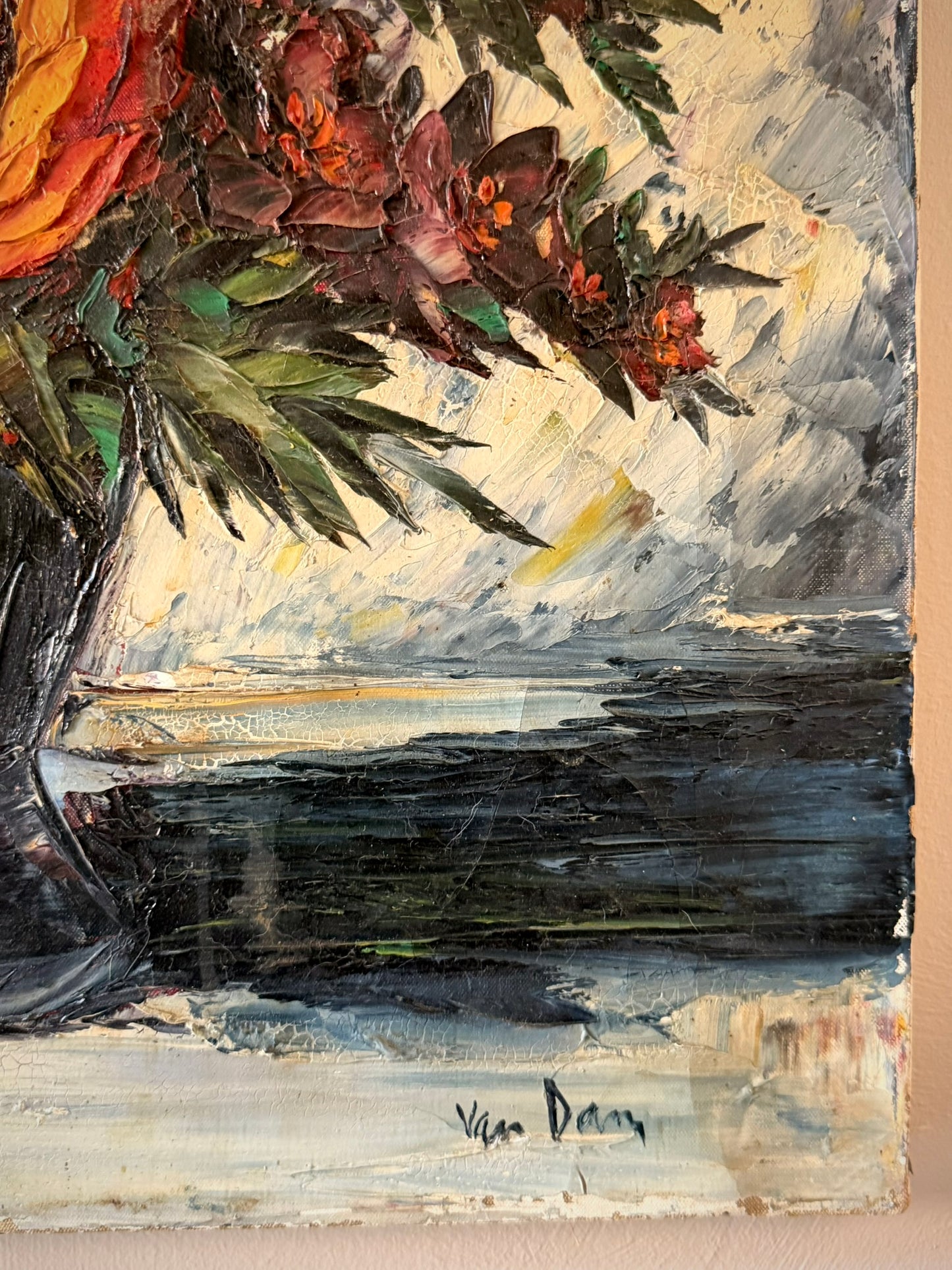 Midcentury Impasto Floral Oil Painting Unframed