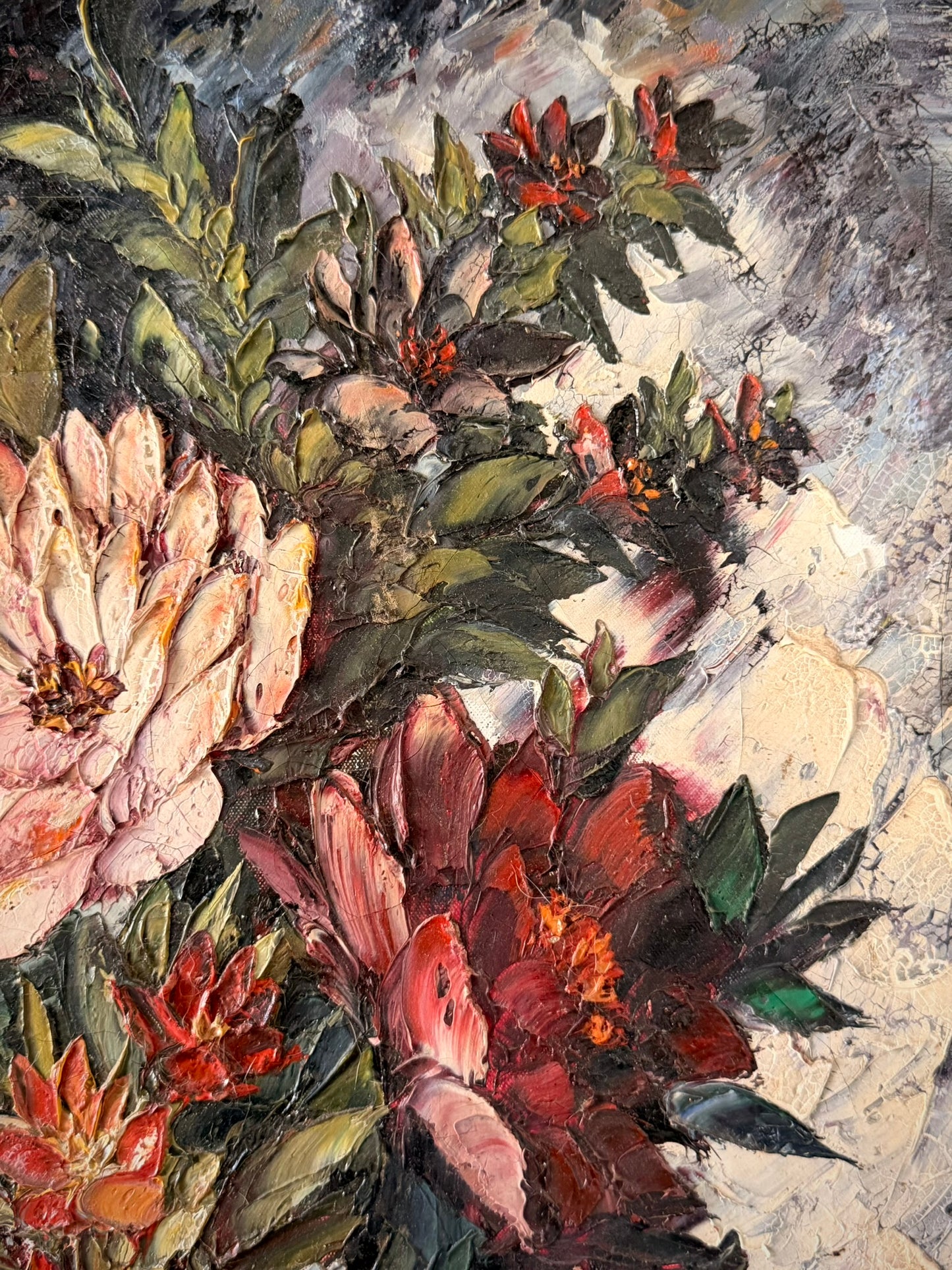 Midcentury Impasto Floral Oil Painting Unframed