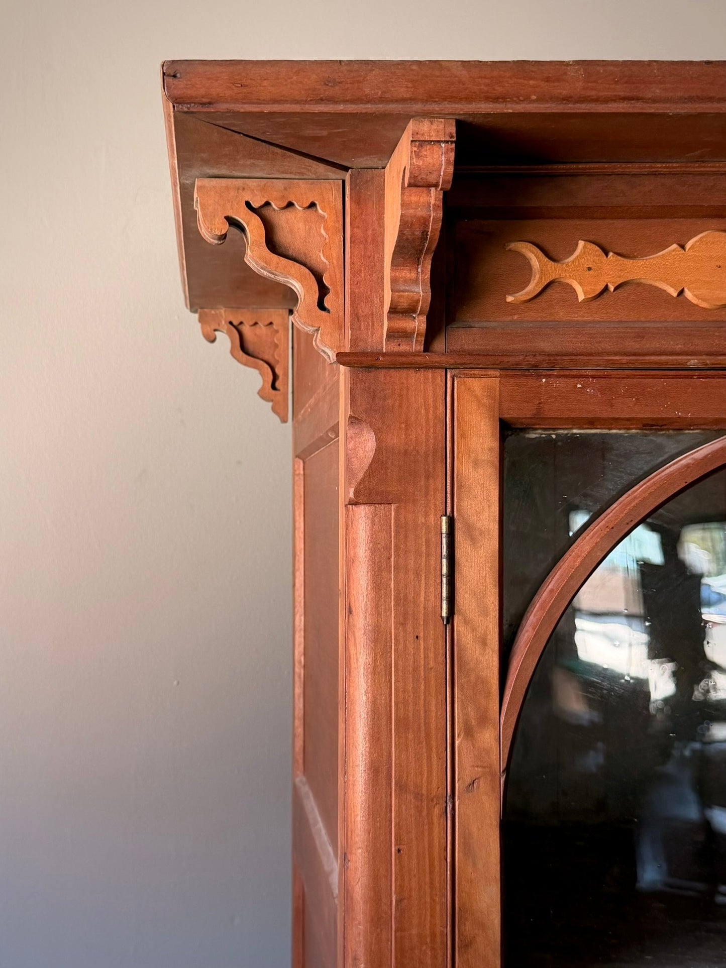 American Carved Pine Two Piece Cabinet c. 1900