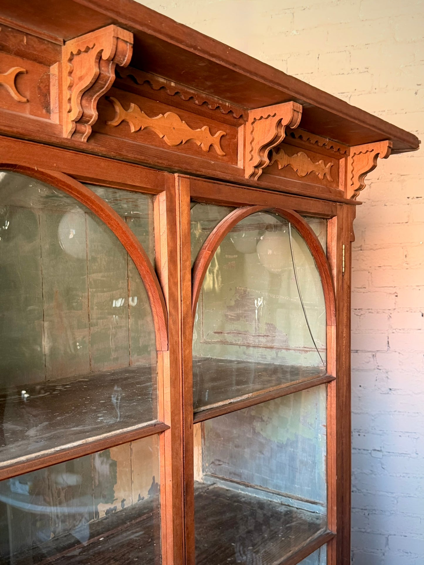 American Carved Pine Two Piece Cabinet c. 1900