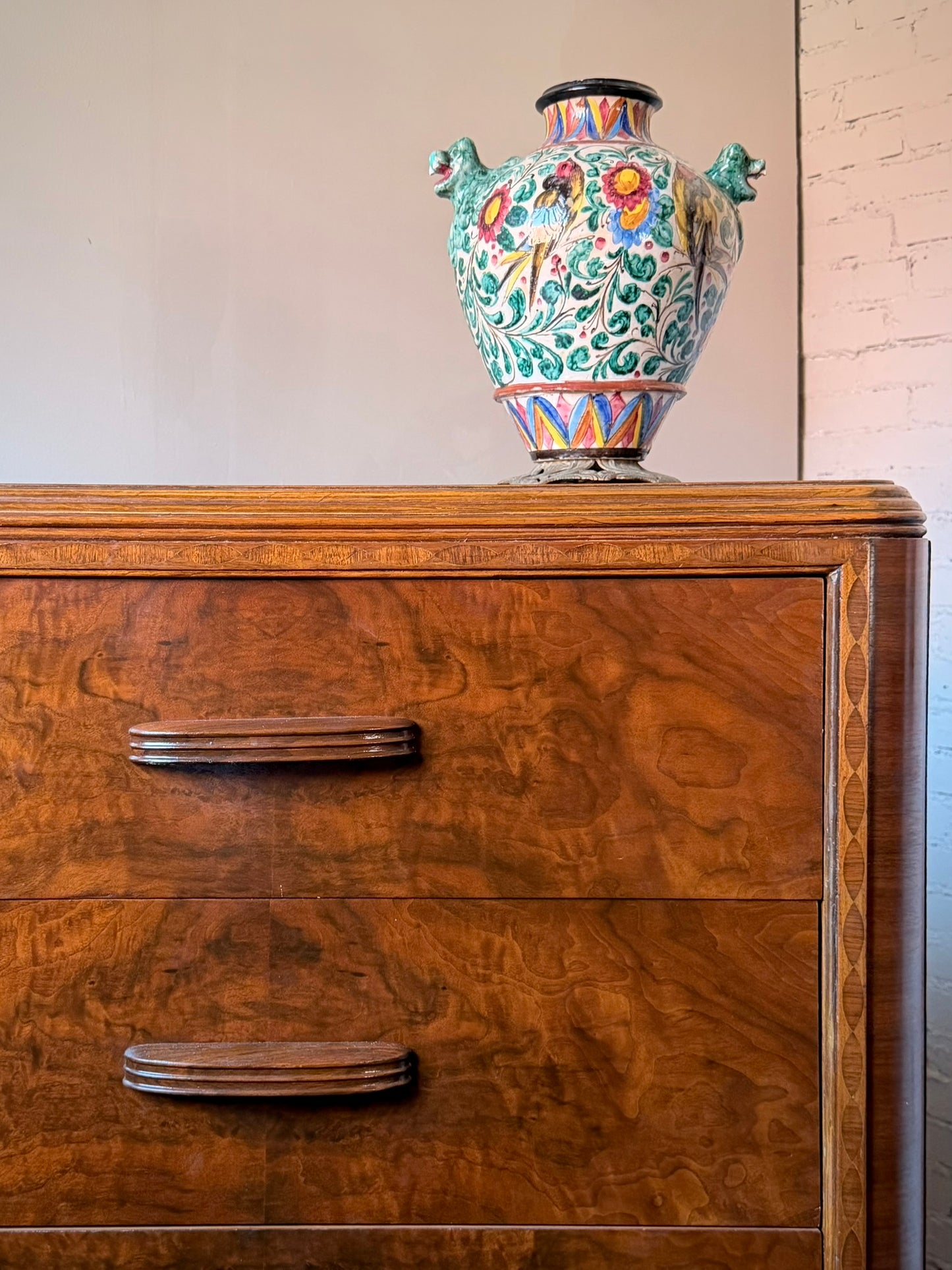Art Deco Burl Walnut Tall Chest of Drawers
